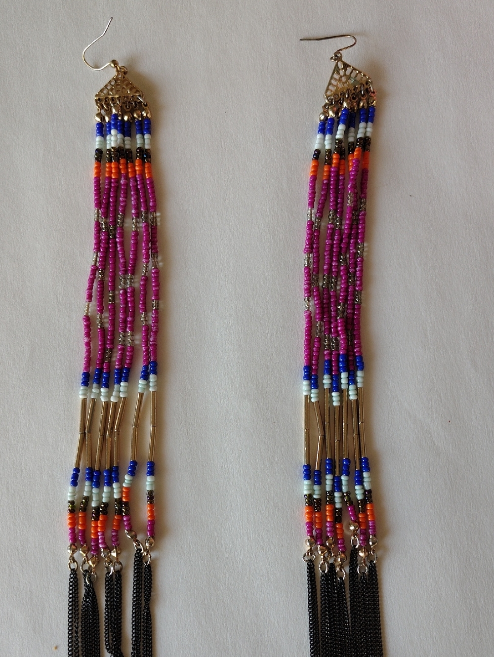 Long Beaded Fringe Earrings